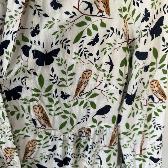Maeve by Anthropologie Woodland Walk Owl Lightweight 3/4 Sleeve Buttondown, 0 - Picture 2 of 11